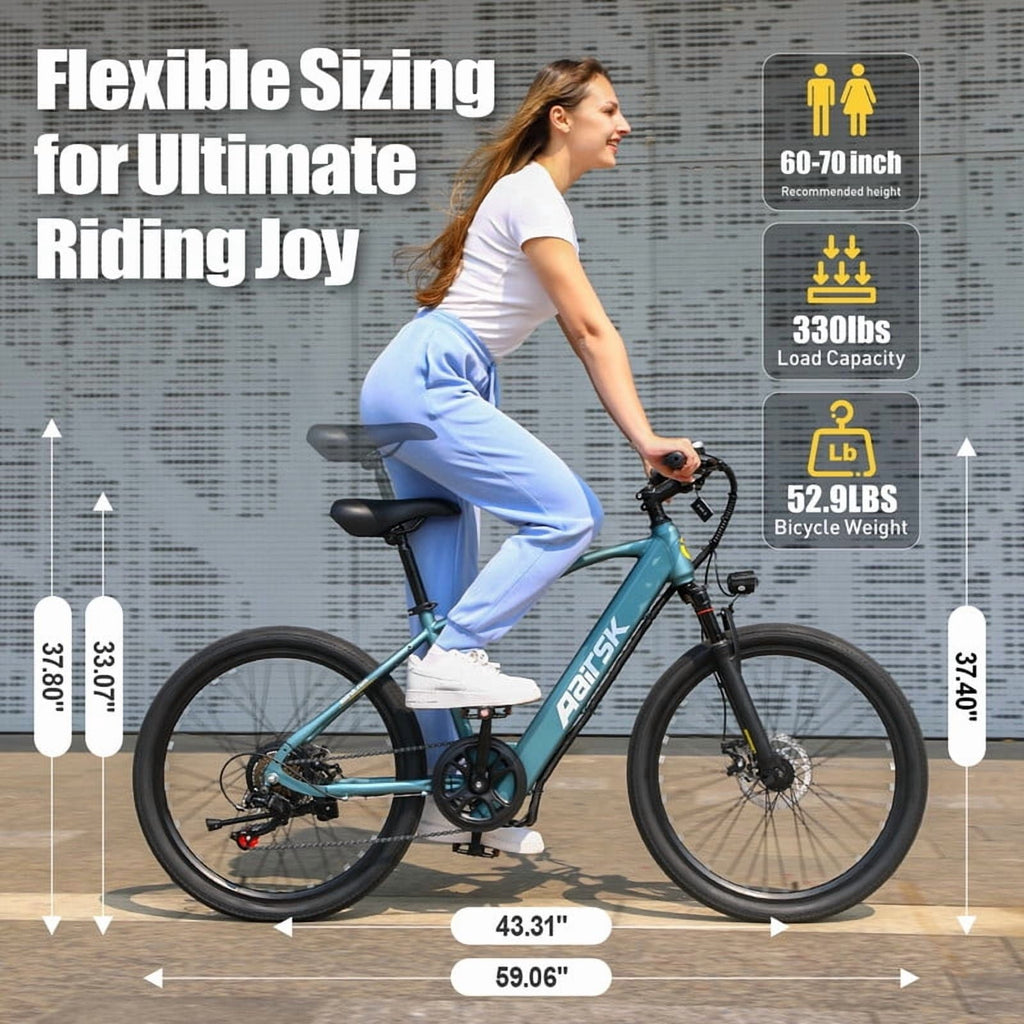 Unibike Ebike for Adults 24'', 748W Peak Motor, All-Terrain Electric Mountain Bike, 36V 10AH Battery, Top Speed 22 MPH, Ul2849, Black
