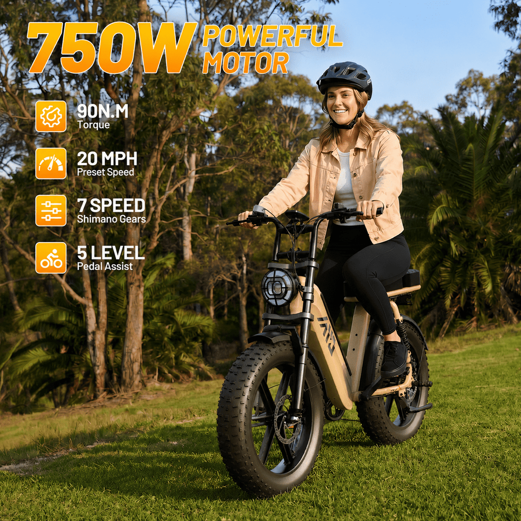 TST Electric Bike for Women, 20x4 Fat Tire, E Mountain Bike, 750W Motor 48V/15AH UL2849, Dual Hydraulic Disc Brakes, Full Suspension