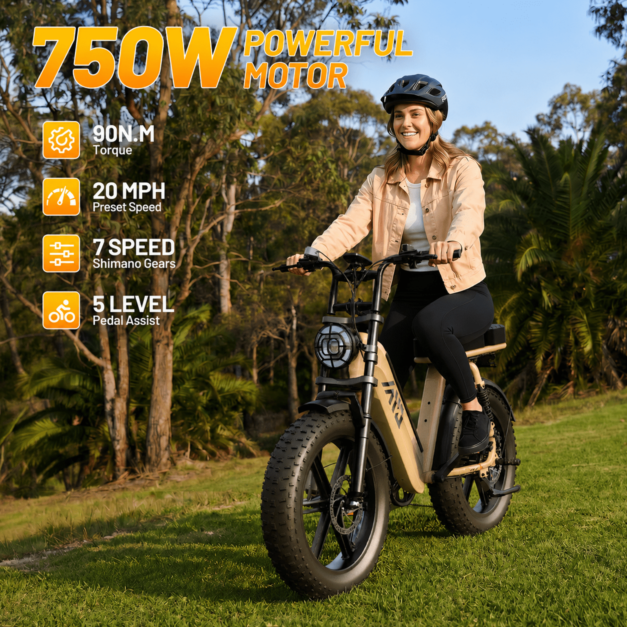 TST Electric Bike for Women, 20x4 Fat Tire, E Mountain Bike, 750W Motor 48V/15AH UL2849, Dual Hydraulic Disc Brakes, Full Suspension