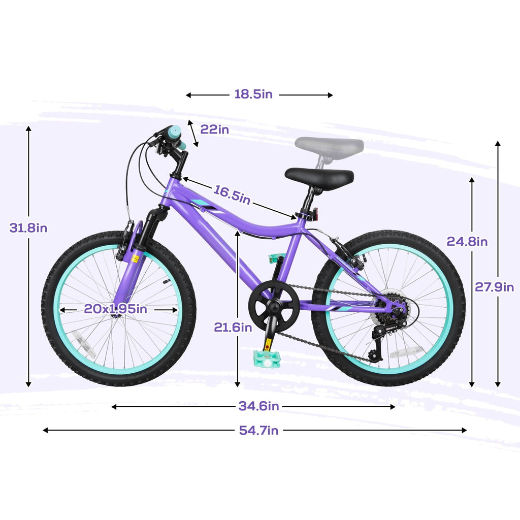Hykolity 20 inch Kids Mountain Bike, 6 Speed Kid Bicycle Age 6-11 Year Old with Front Suspension Fork, Adjustable Seat Height, Pink