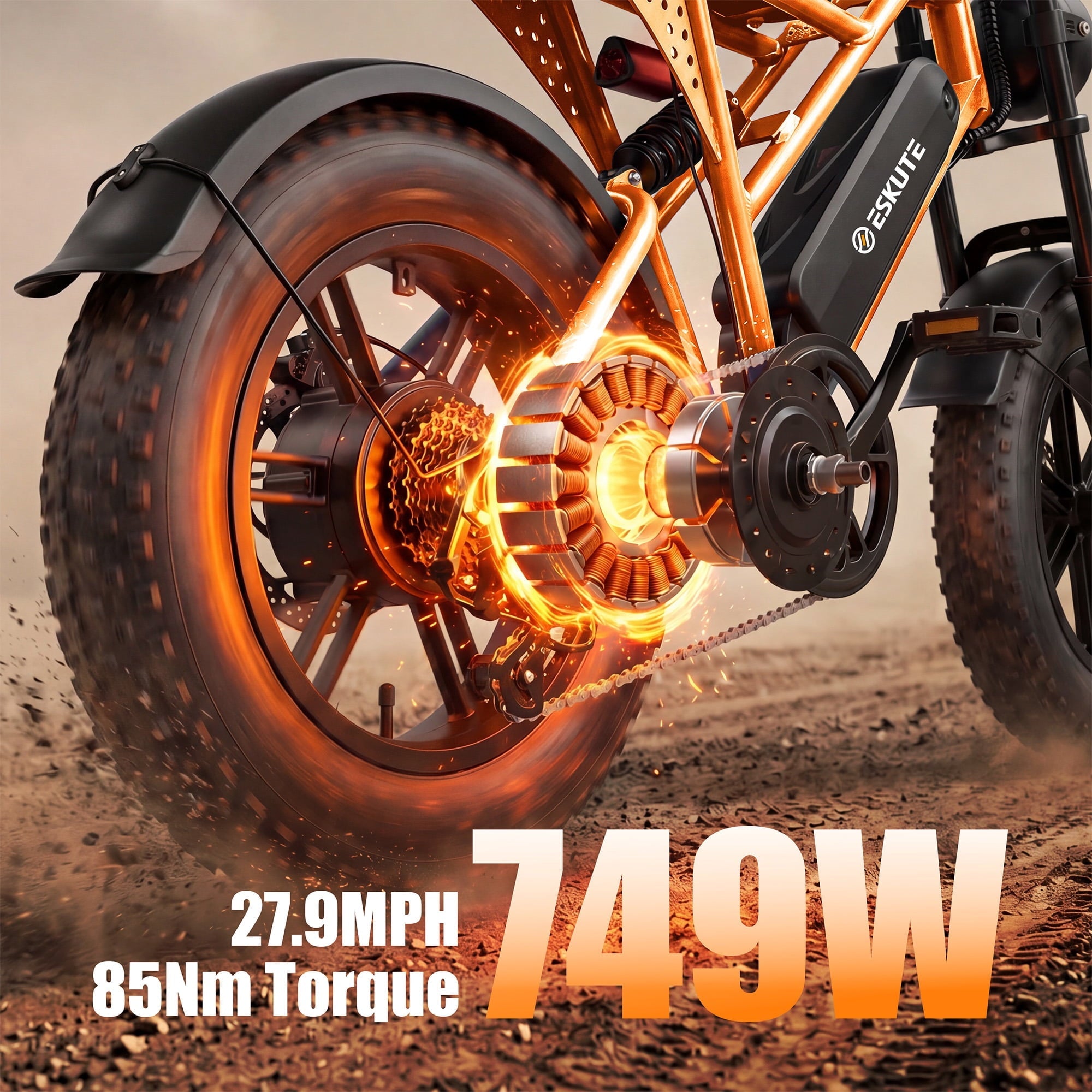 ESKUTE V100 Electric Bike for Teens Adults, 750W Peak 1500W 28 Mph 48V 13 Ah,16x4.0 Fat Tire E Bicycle, 7-Speed E-Bike with Dual Suspension, UL2849