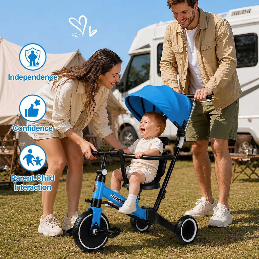 WLRETMCI 7 in 1 Toddler Bike, Tricycle for Toddlers 1-5 Year Old with UV Canopy, Balance Bike with Parental Control Handle, Adjustable Seat Height, Removable Pedal, Backrest (Pink)