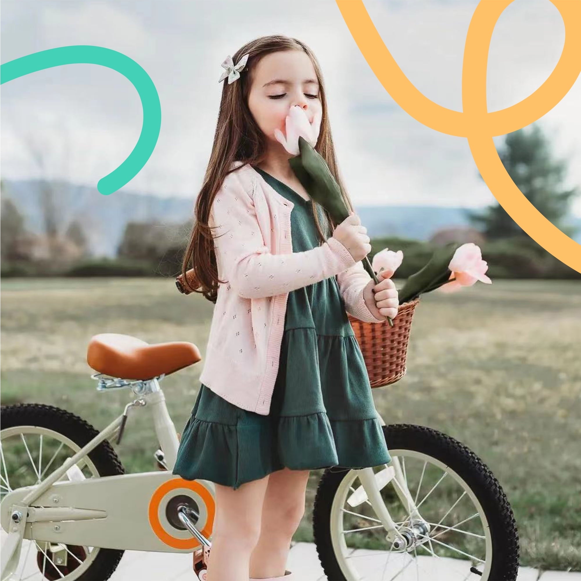 JOYSTAR Vintage Kids Bike with Basket & Training Wheels,12 14 16 20 24 Inch Kids Bike for 2-14 Years Old Girls & Boys, Green