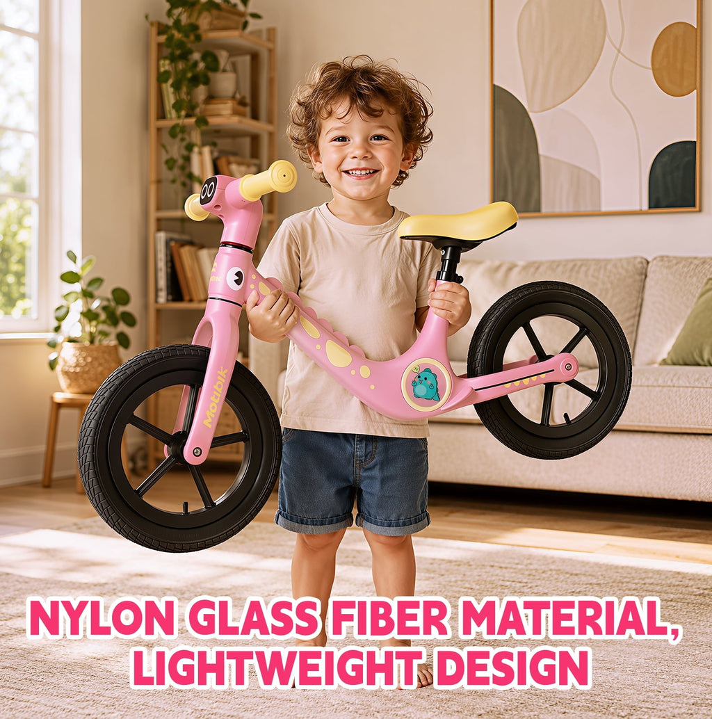 WLRETMCI 12 Kids Balance Bike, Glass Fiber Lightweight Toddler Bicycle for 2-5 Years Boys Girls, Pink