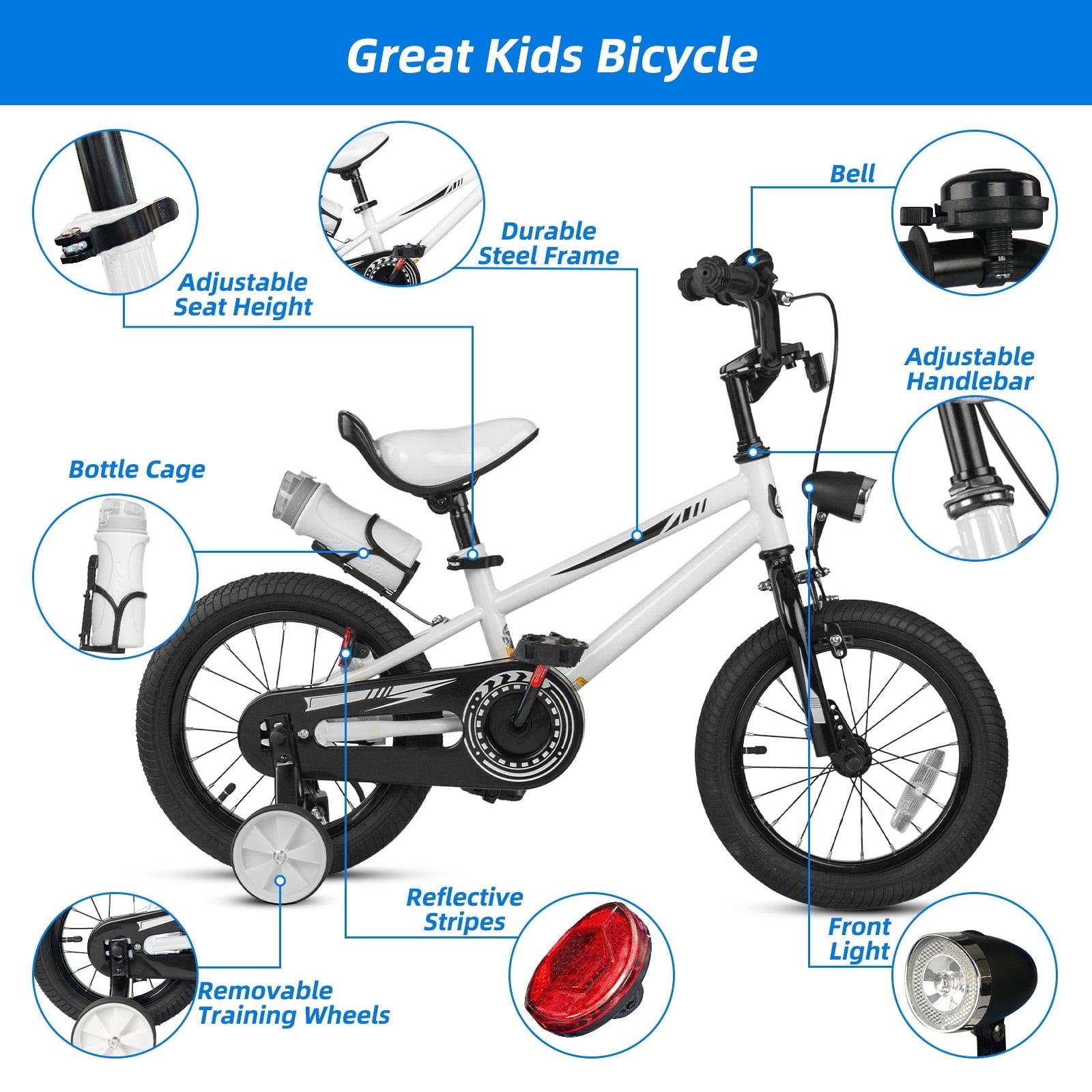 KORIMEFA Kids Bike Boys Bicycle 14 inch for Children Age 4-8 Years Old, Toddler Sport Cycling with Training Wheels, Water Bottle Holder, Blue