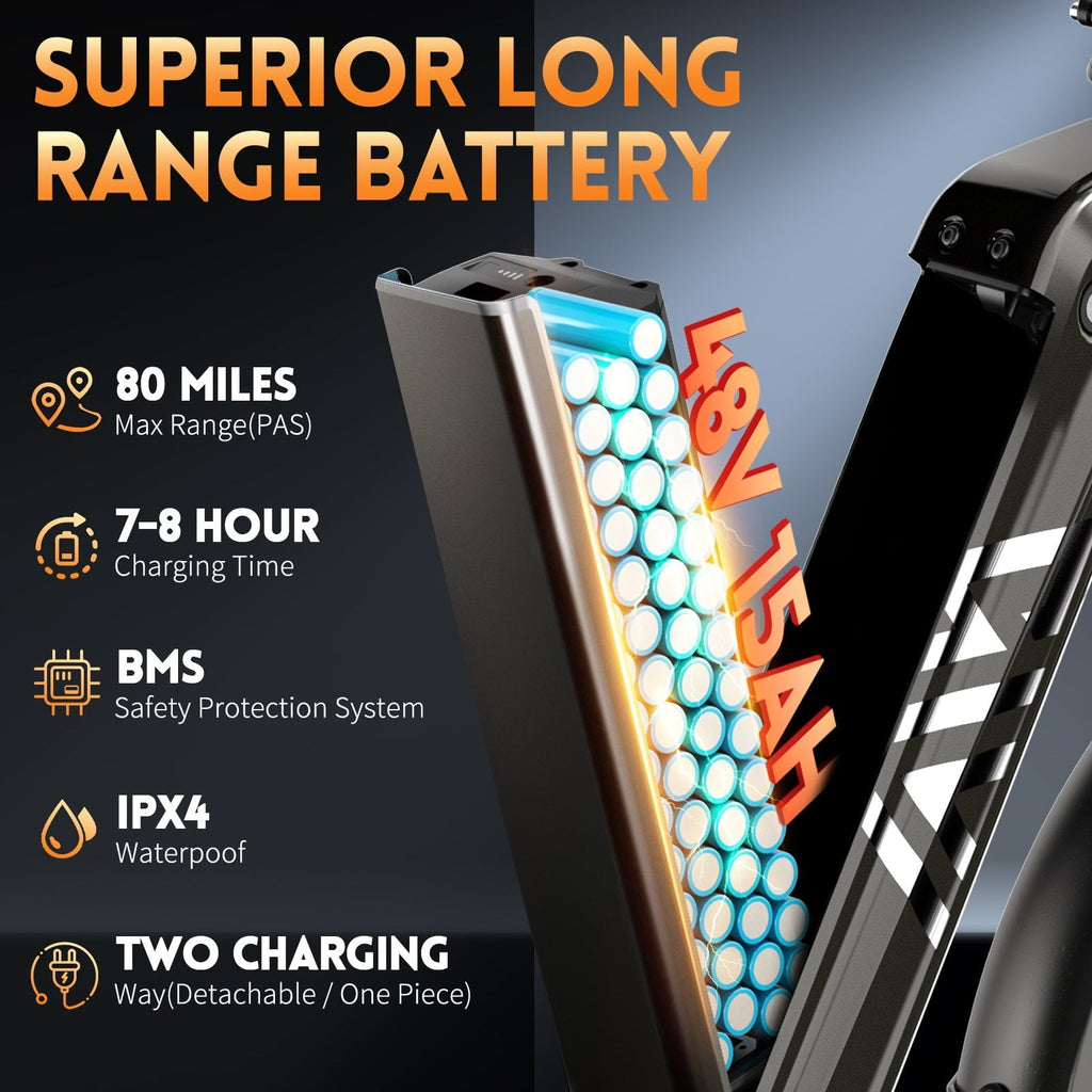 TST Electric Bike, 1500W E-Mountain Bike, 48V/15AH Removable Battery UL2849, Max Range 80Miles, 20 Fat Tire Ebike, 28mph Fast Cargo Ebikes, Electric Bicycle