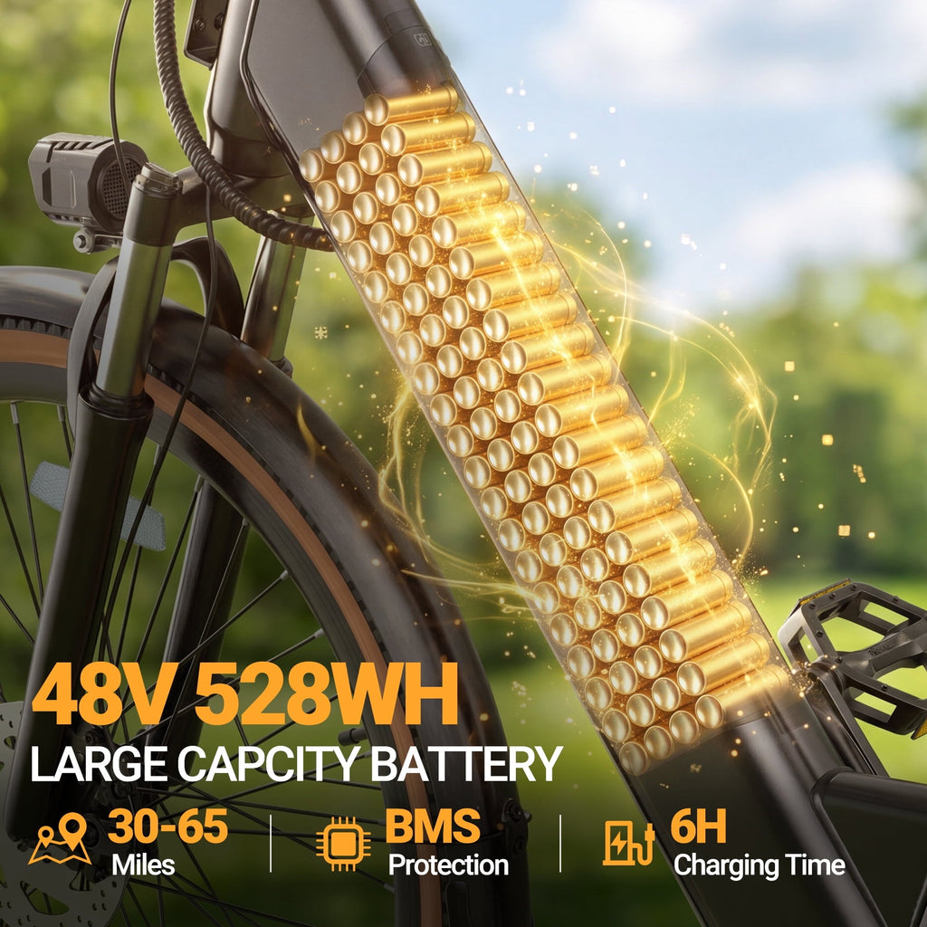 HQYEX HQ26 Electric Bike, 26 Inch Tire 1500W Powerful Brushless Motor Ebike, 48V 11AH Removable Rechargeable Battery, 7-Speed Gear Shift Electric Bicycle, Comfortable City Commuter E Bike for Adults