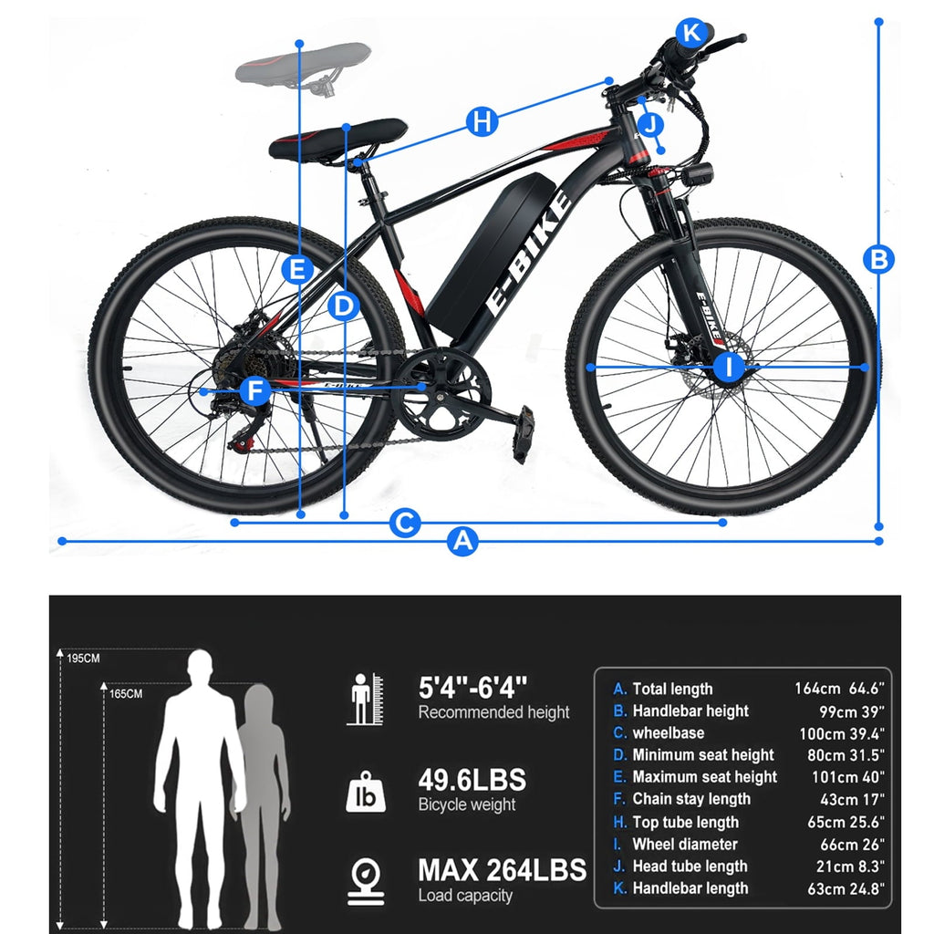 Setohet 26 Electric Bike for Adults, ebike 1200W Peak Power Motor, 45Miles 20MPH 432Wh Battery,7-Speed, UL 2849