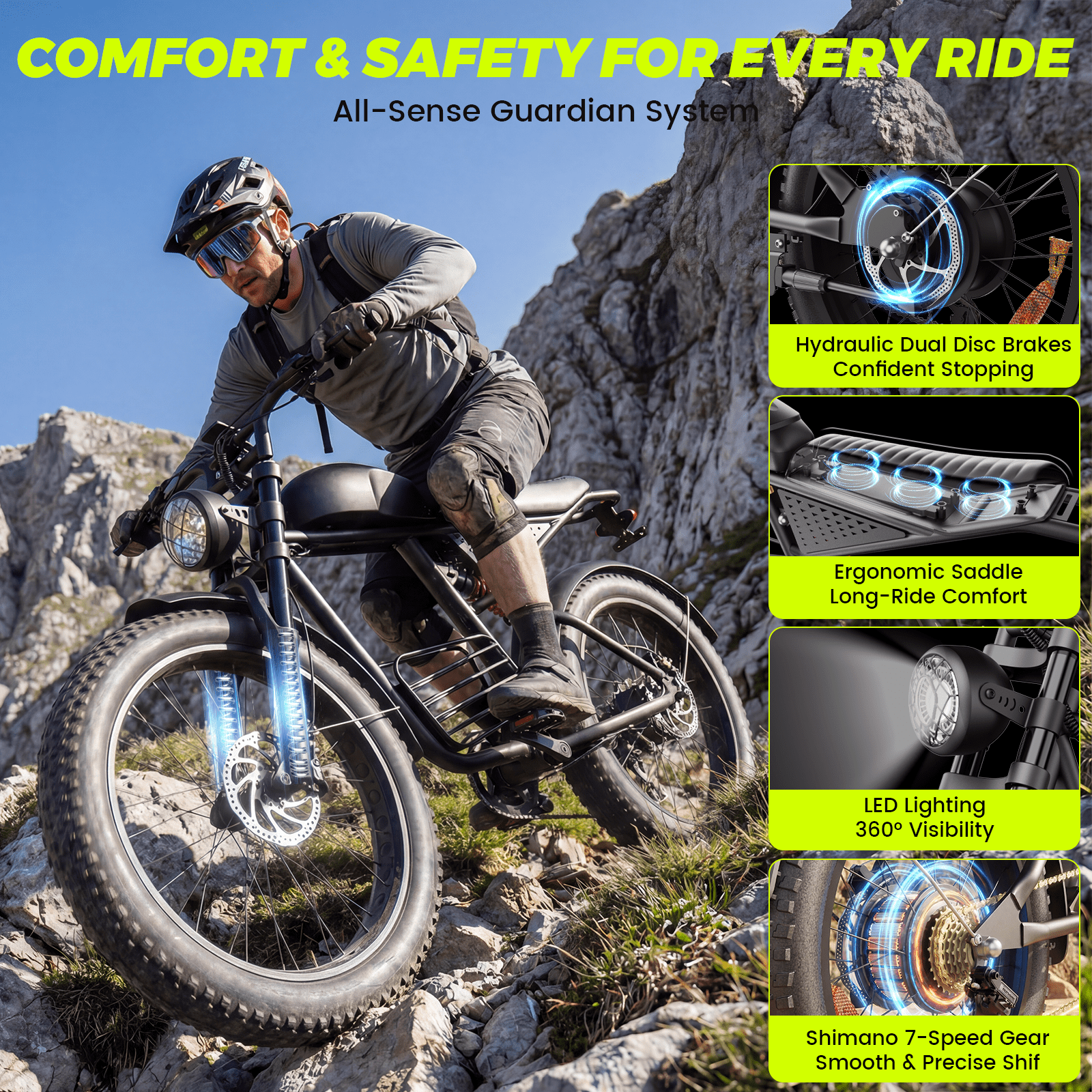 Electric Bike for Adults, 3000W Dirt Bike, 37MPH, 48V 35Ah E-Bike, 100 Miles Electric Motorcycle, 20 Fat Tire Off-Road Bike, All Terrain for Mountains, Snow, Sand, Road