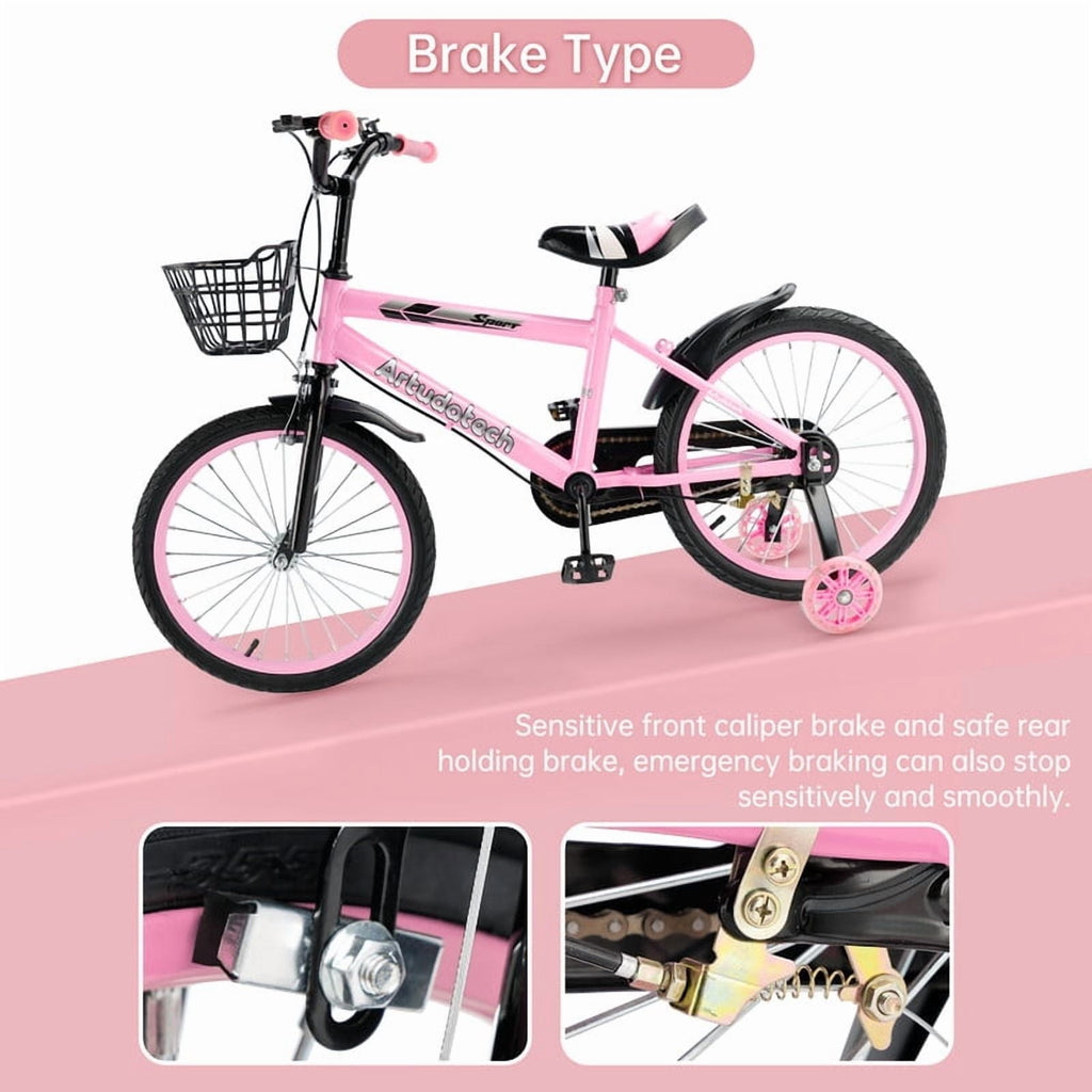 Kids Bike for Ages 3-10 Years Old Boys Girls, 14/16/18 Inch Kid's Bikes with Training Wheels, Basket, Dual Brake, Children Bicycle for Kids and Toddler Beginners, Pink/Red