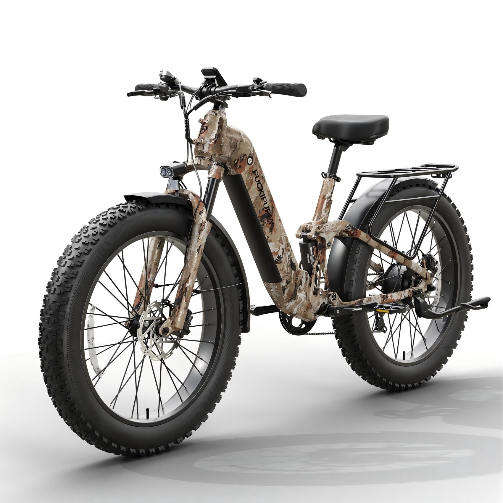 PUCKIPUPPY 26 Electric Bikes for Adults 960W Peak Step Through E-Bikes up to 80Miles Range 48V 20AH Battery Full Suspension Ebike 28 mph Max Speed Fat Tire E-Mountain Bike 7 Speed, UL2849 by SGS
