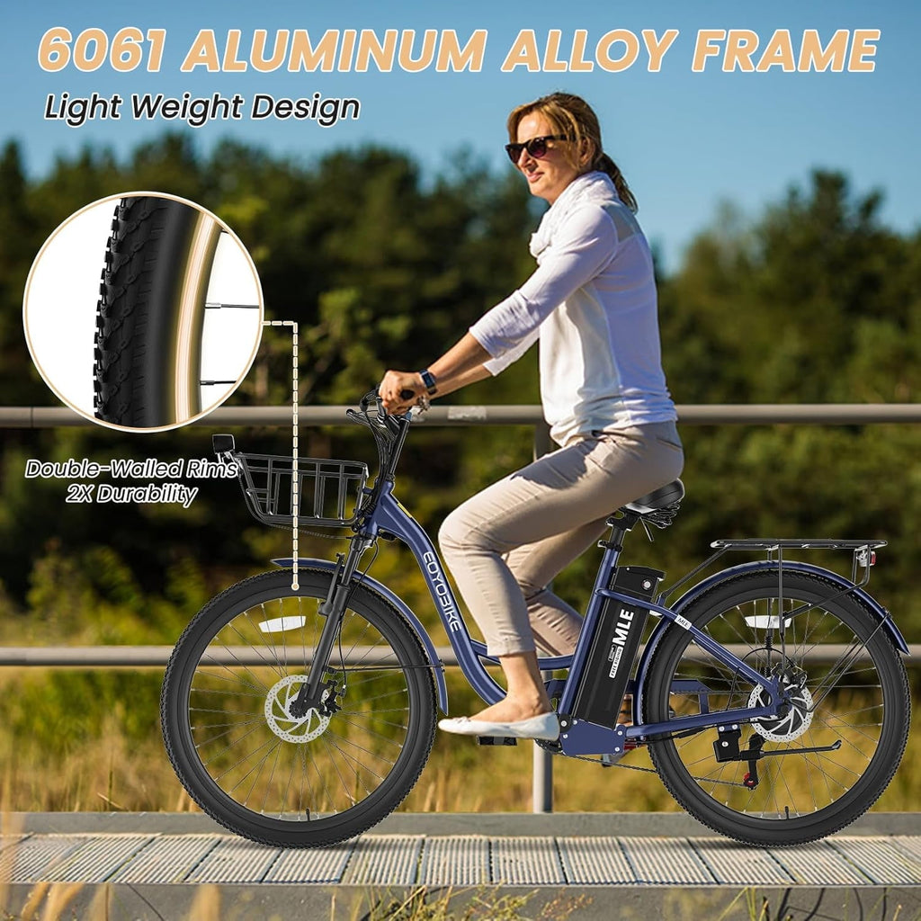 MOONCOOL Electric Bicycle for Adults 350W , 7-Speed Ebike with 36V 10.4Ah Removable Battery . 40 Miles Range , 20 mph Electric Commuter Bike for Women Men