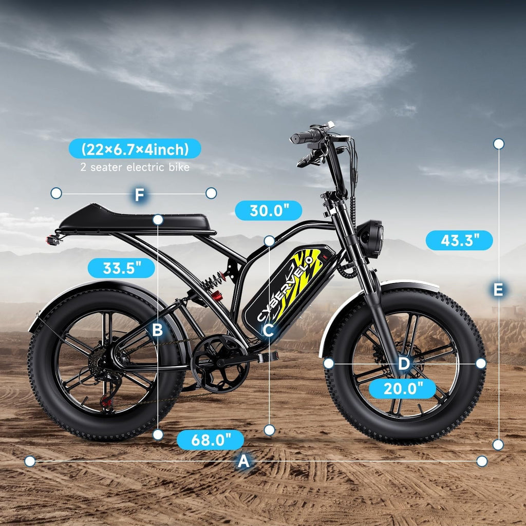 Cybervelo Electric Bike for Adults 1500W Peak 20 Fat Tire All-Terrain E-Bike 80 Miles 30MPH  Dirt Bike  Sand Mountain Snow off road Large 48V 30AH Battery Powered Motorcycle