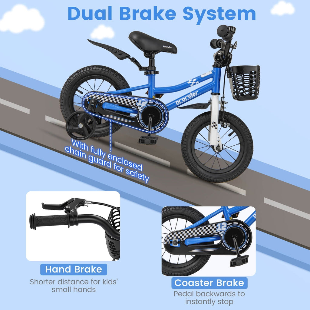 Costway 14'' Kid's Bike with Removable Training Wheels & Basket for 3-5 Years Old Blue