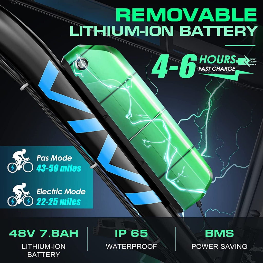 Vivi Electric Bike for Adults 26 Electric Mountain Bike 500W Cruise Control Electric Commuter Bike 21 Speed with Removable 48V Battery