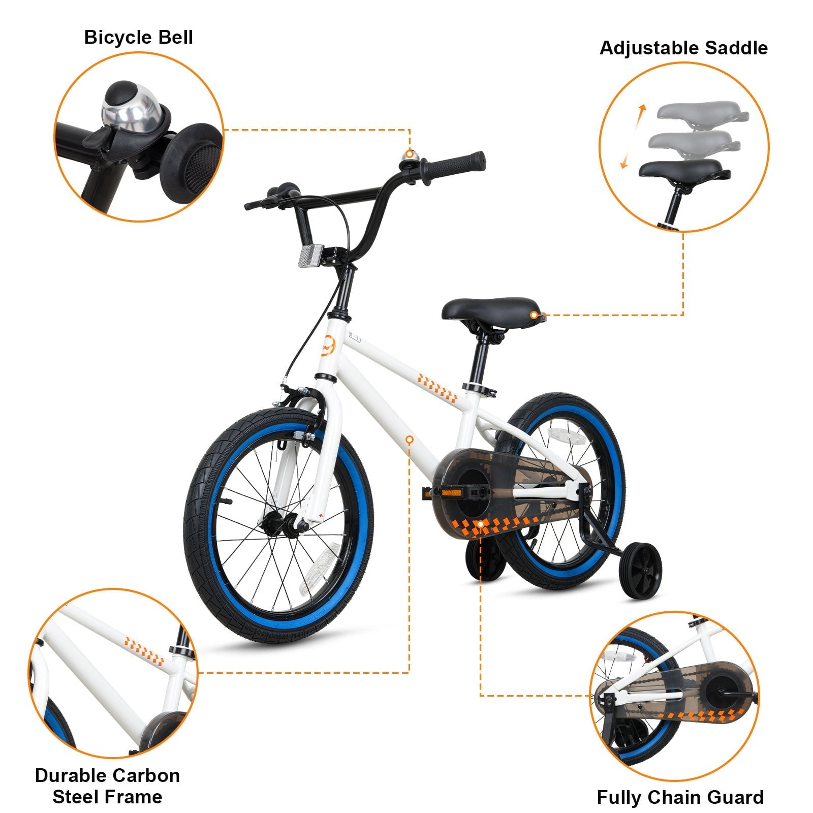 Hykolity Kids Bike Boy Girl Bicycle 16 inch for Children Age 4-6 Height 38-48 Child Sport Bike BMX Handbar includes Training Wheel White