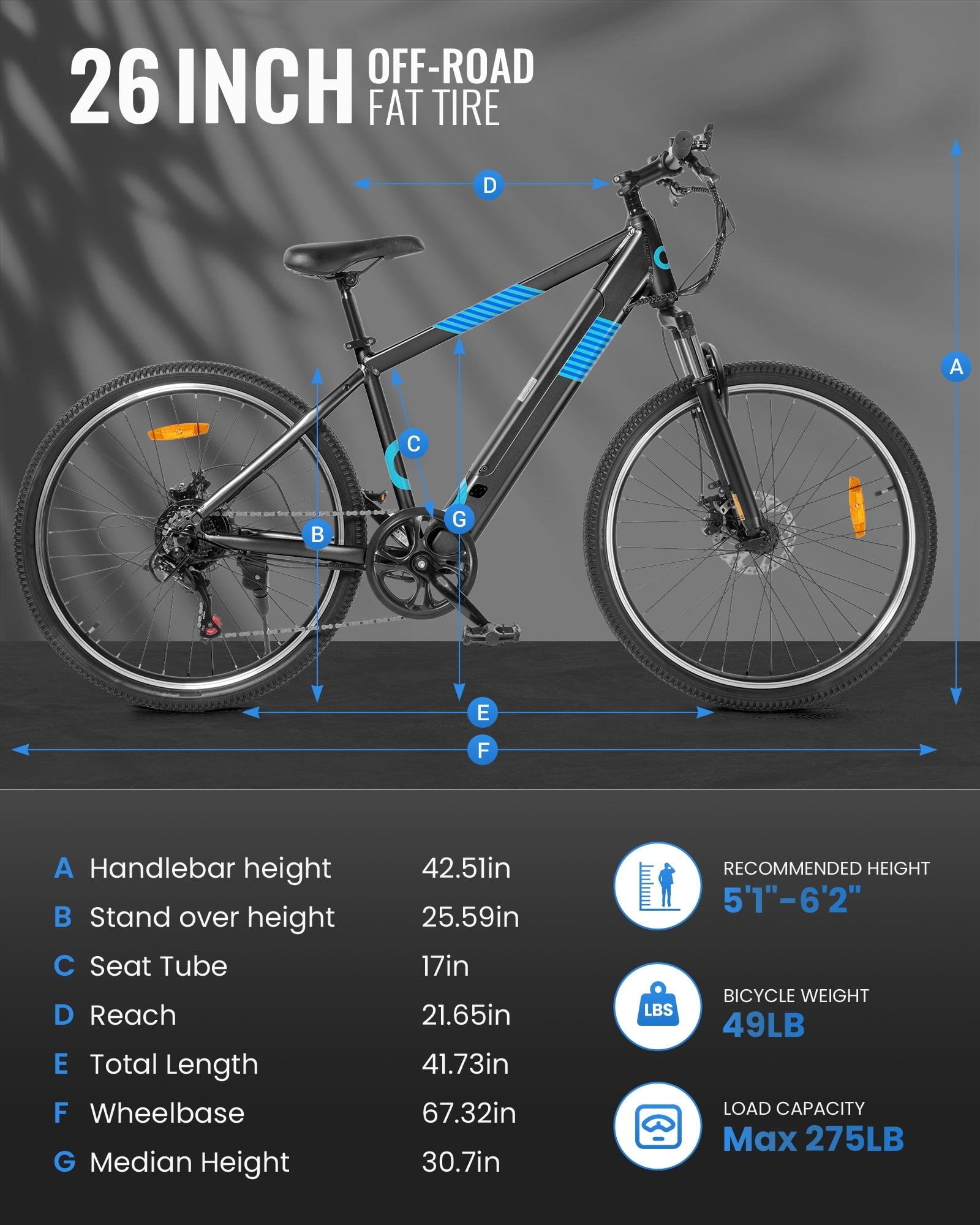 MIHOVER 26Electric Bike for Adults 350W 20MPH, 36V Removable Battery 7-Speed, UL2849 Certified City & Light Off-Road E-Bike with Lock -Black