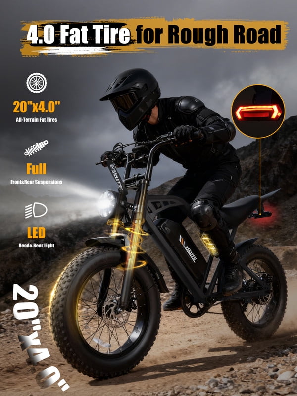 ESKUTE Electric Bike for Adults & Teens, 29MPH, 80 Miles Range, 48V 20.8Ah Battery, 20 x 4.0 Fat Tire, Dual Suspension, 7-Speed Off-Road Ebike Orange, UL2849