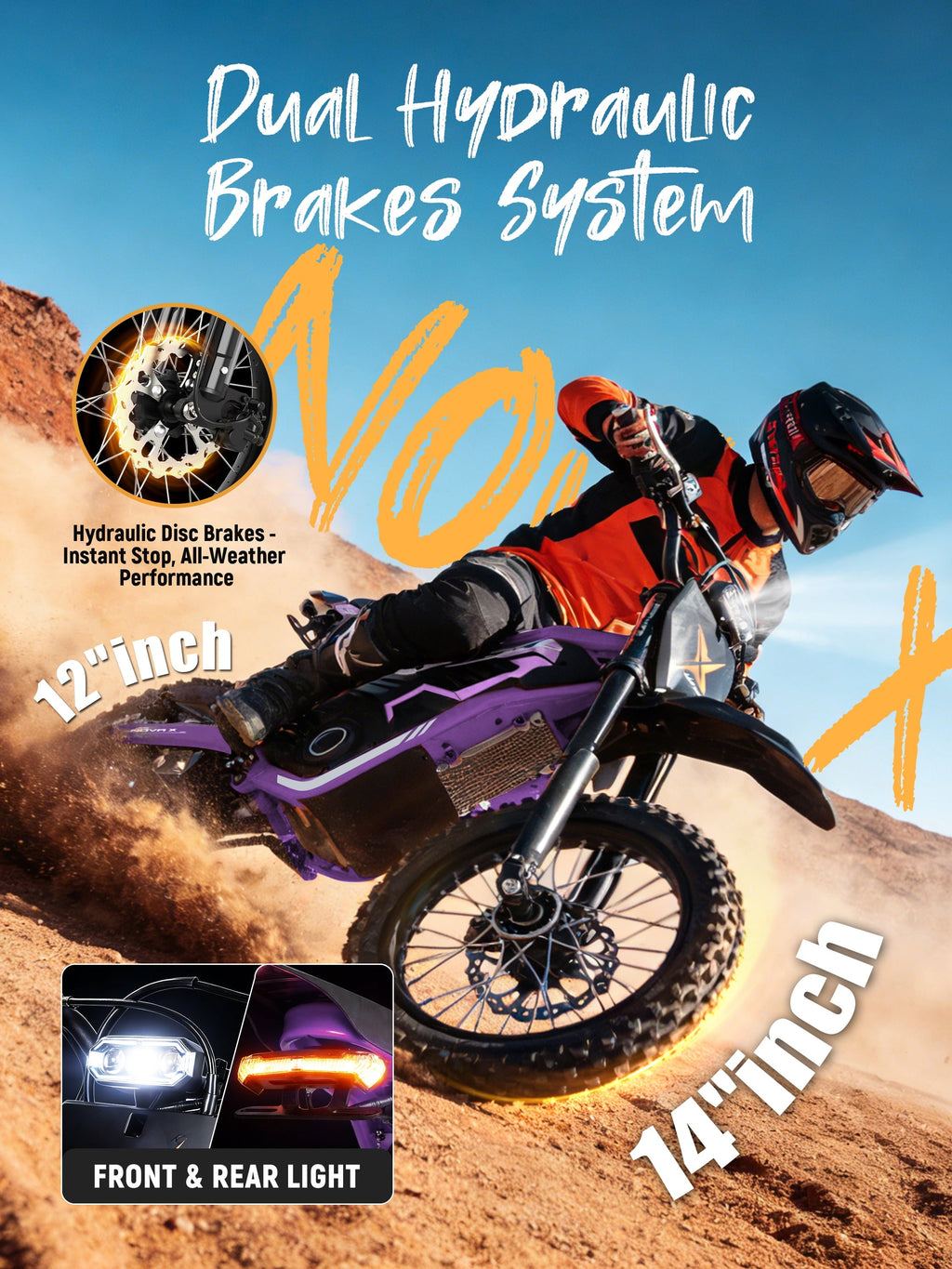 ESKUTE NovaX Electric Dirt Bike for Teens & Adults, 4000W Peak Mid-Drive Motor, 35-46 MPH Off-Road E-Bike, 48V 22.8Ah Battery, 14/12 Wheels, Hydraulic Dual Shock Suspension Orange