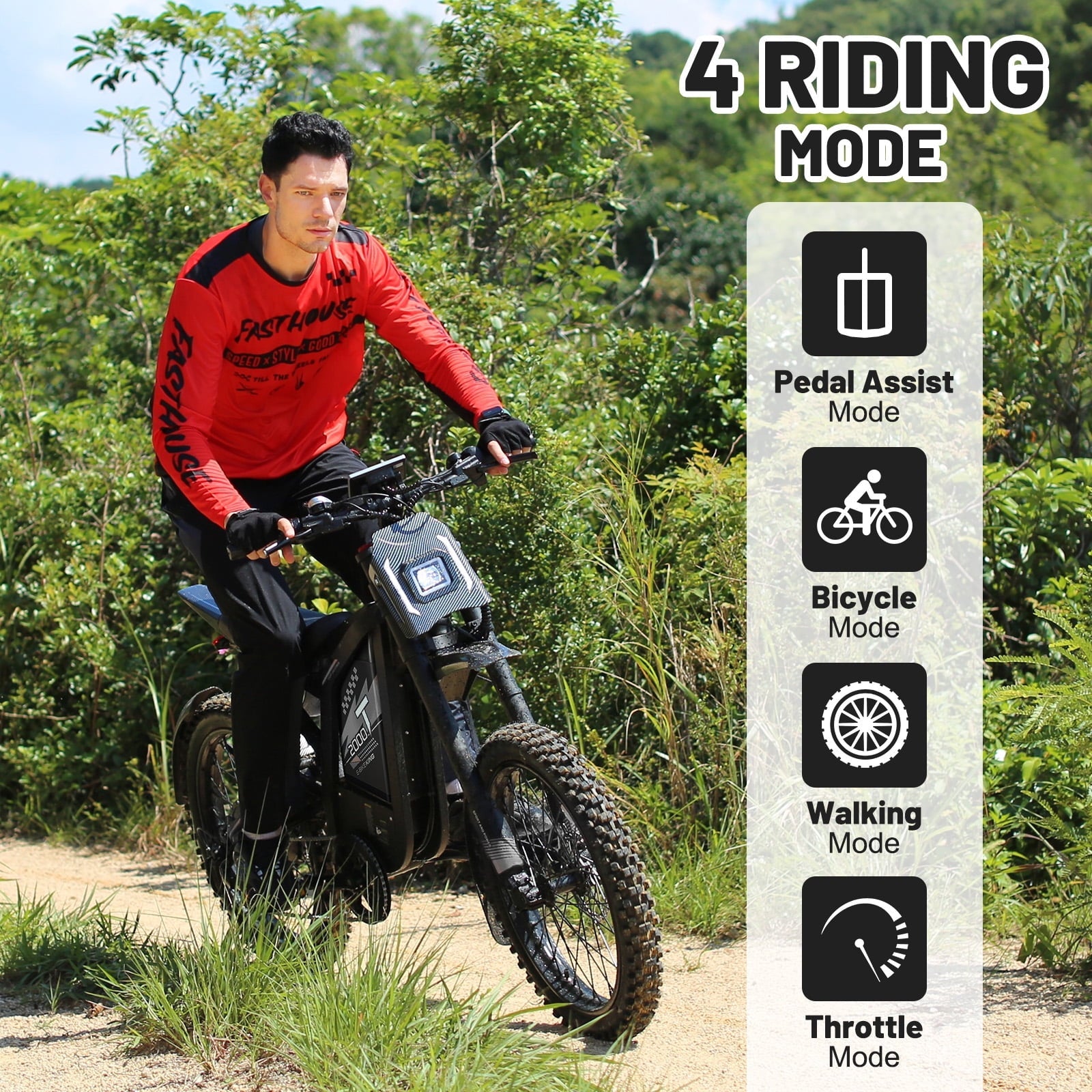 VTOKW T2000 Electric Dirt Bike for Adults,3000W Peak Electric Motorcycle 37MPH 48V 30Ah Battery,85+Miles Electric Bike,24 Fat Tire Ebike,Dual Hydraulic Brakes Mountain Bike,Full Suspension,UL2849