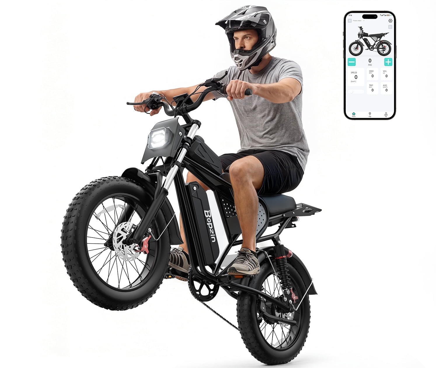 Bopzin Electric Bike for Adults, Peak 1500W App & Anti-Theft, 48V/25Ah, 20x4.0 Fat Tire Ebike, UL2849 E-Mountain Bike