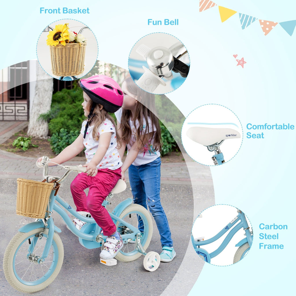 Costway 16 Kid's Bike with Training Wheels Adjustable Handlebar Seat Handbrake Pink