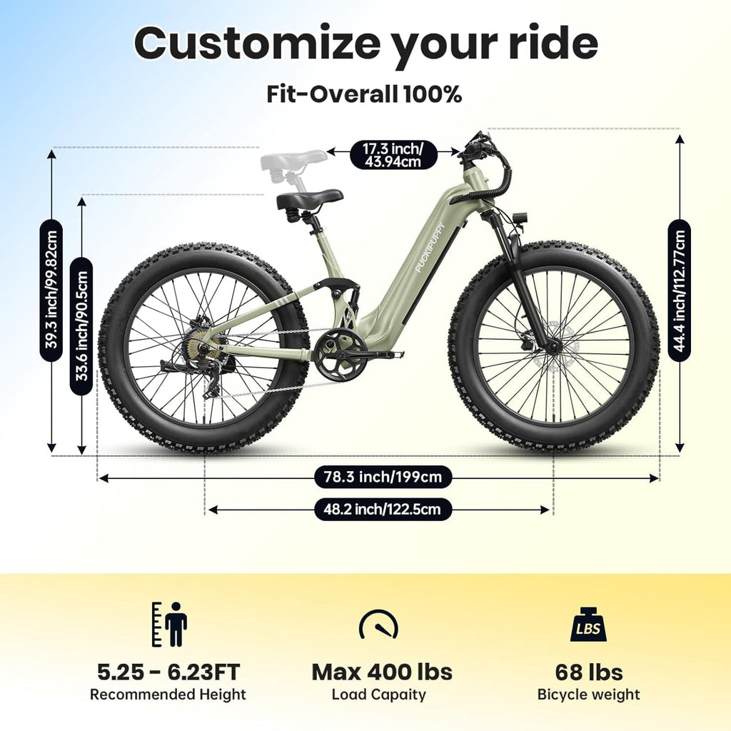 PUCKIPUPPY Electric Bikes for Adults 26 Step-Thru Ebikes 960W Peak Motor 80Miles Range 28mph Max Speed 48V 20AH Battery Full Suspension Fat Tire Mountain E Bike 7 Speed, Comply with UL2849 By SGS