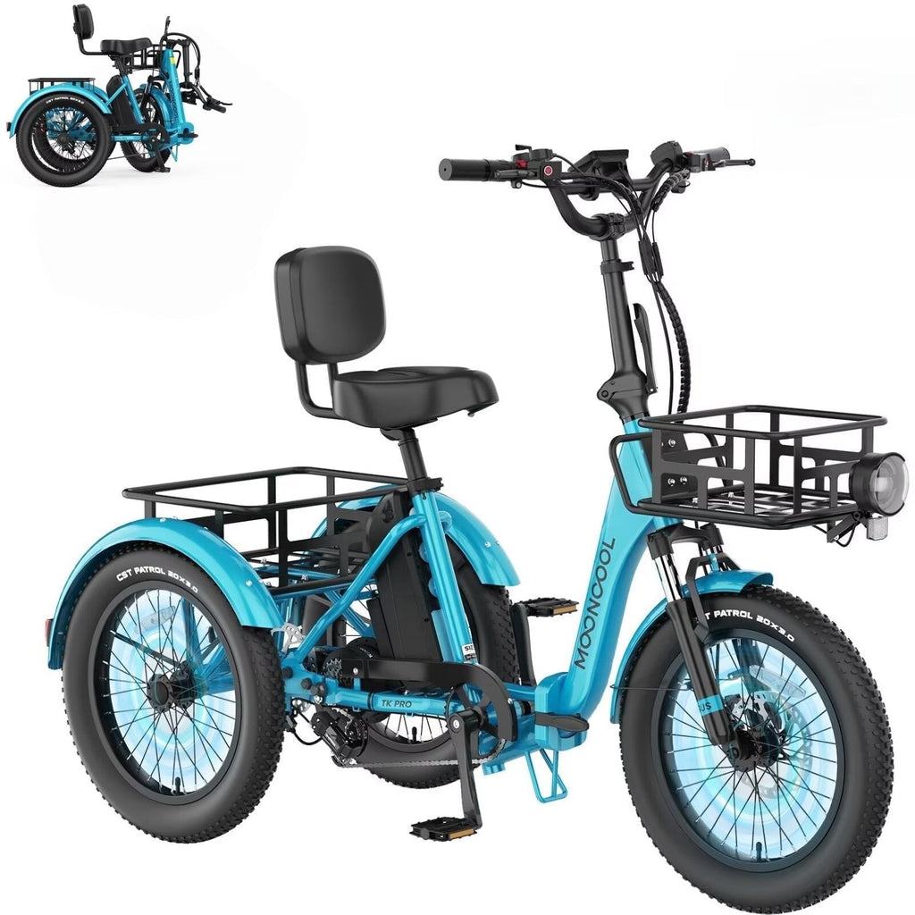 MOONCOOL TK Pro Foldable Electric Tricycle W/ Rearview mirror accessory Kit, 1500W Motor 48V 20Ah Battery, 20 Fat Tire Three Wheel 6-Speed Electric Mountain Bicycle for Adults