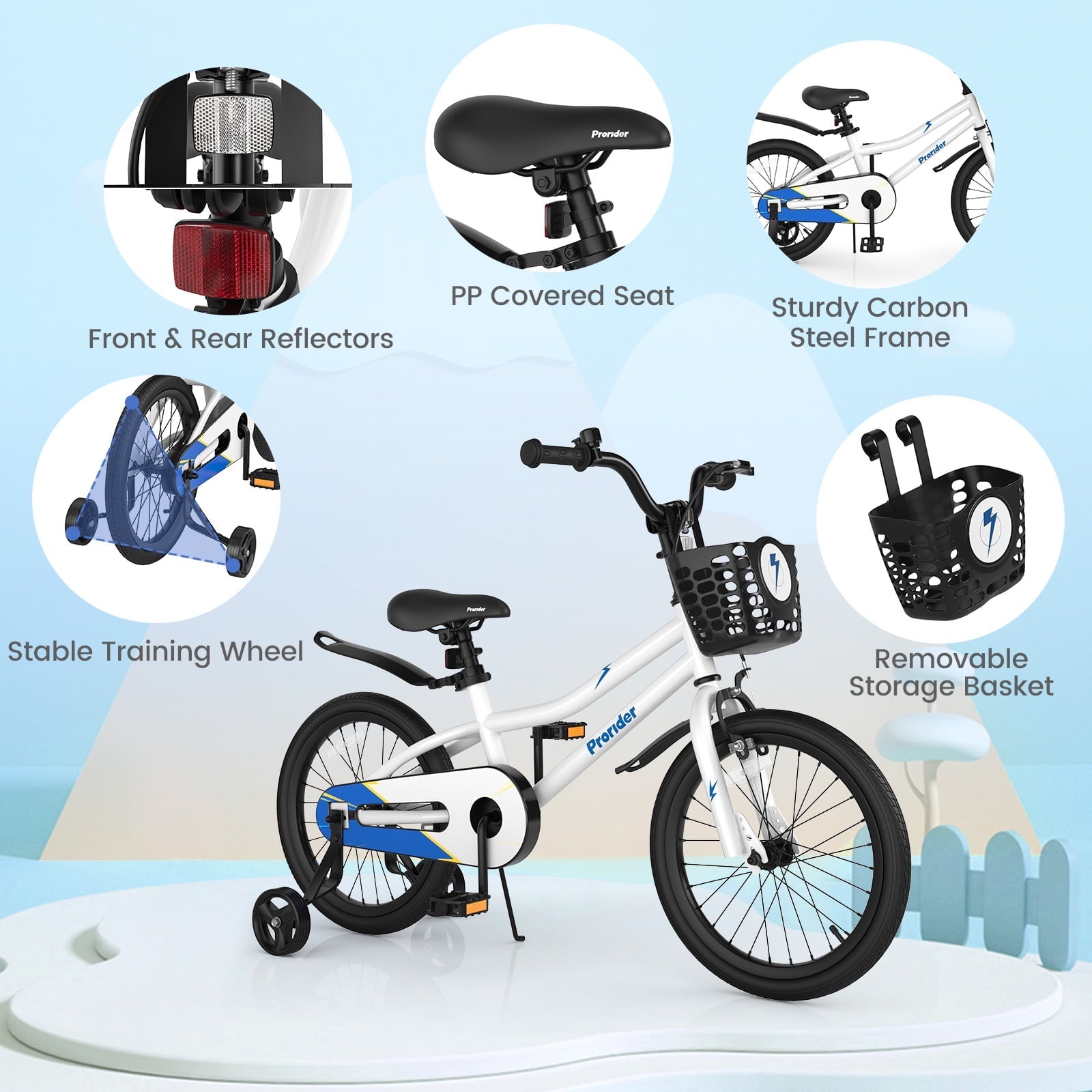 Costway 14'' Kid's Bike with Removable Training Wheels & Basket for 3-5 Years Old Blue