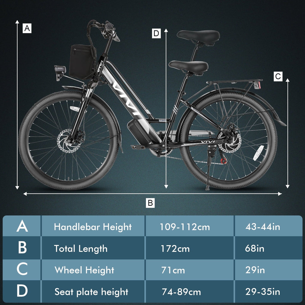 Vivi Electric Bike 26 City Commuter Electric Bike 48V 500W Step-Through Electric Bike 19.8MPH Electric Cruiser Bike Beach Bike with Cruise Control, UL2849 Certified