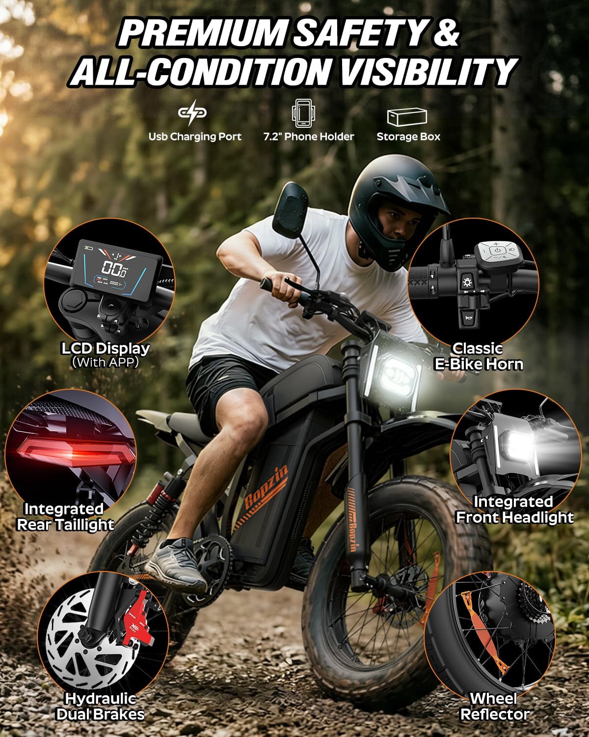 3000W Off-Road Electric Motorcycle, 60 Miles Long Range, 48V 30Ah Battery, 14 Fat Tire Trail Bike for Teens UL2849 Certified