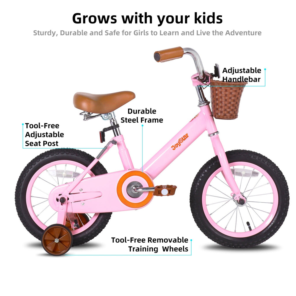 JOYSTAR Vintage Kids Bike with Basket & Training Wheels,12 14 16 20 24 Inch Kids Bike for 2-14 Years Old Girls & Boys, Green