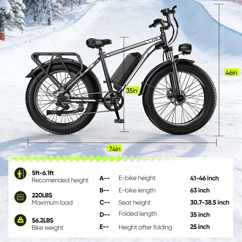 1000W Motor Electric Bike for Adults, 26*4.0 Fat Tire E-Mountain Bicycle,48V/18AH UL2849