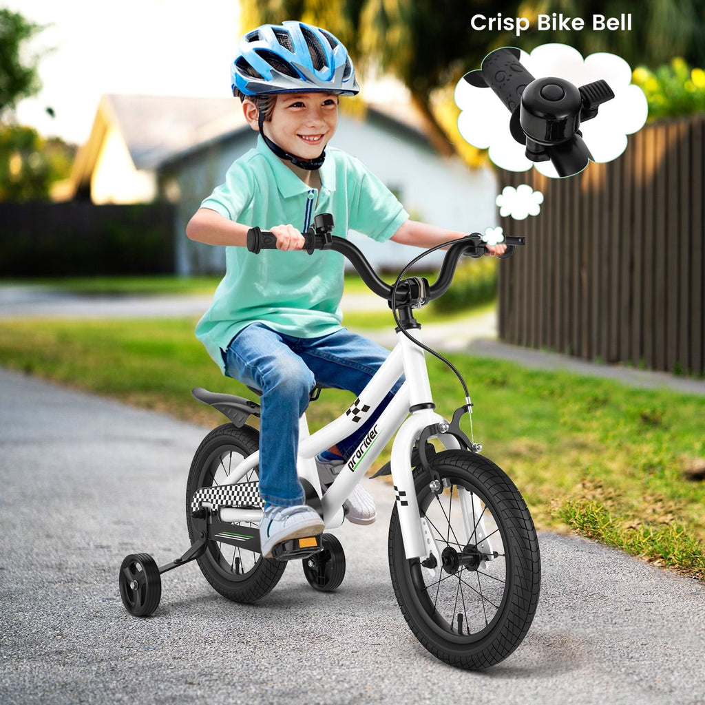 Costway 14'' Kid's Bike with Removable Training Wheels & Basket for 3-5 Years Old White