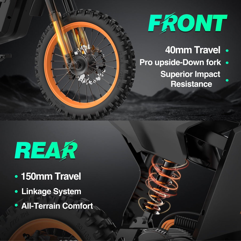 3000W Off-Road Electric Motorcycle, 60 Miles Long Range, 48V 30Ah Battery, 14 Fat Tire Trail Bike for Teens UL2849 Certified
