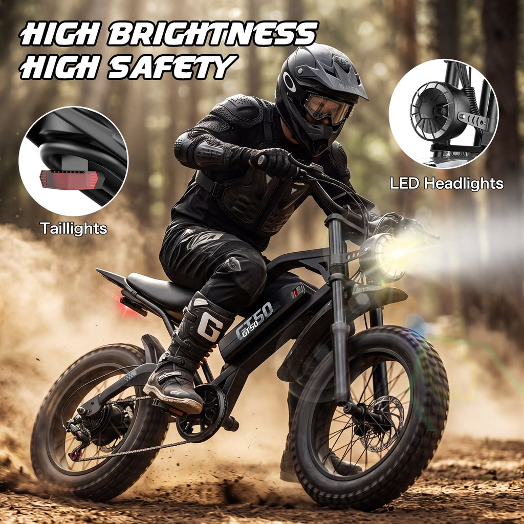 ASKGO Electric Bike for Adult, 2200W Peak Electric Dirt Bike, 100 Miles, 7 Speed Electric Motorcycle, 48V Removable Battery, 20 Fat Tire Off Road Ebike, Full Suspension Ebike for Snow/Beach/Mountain