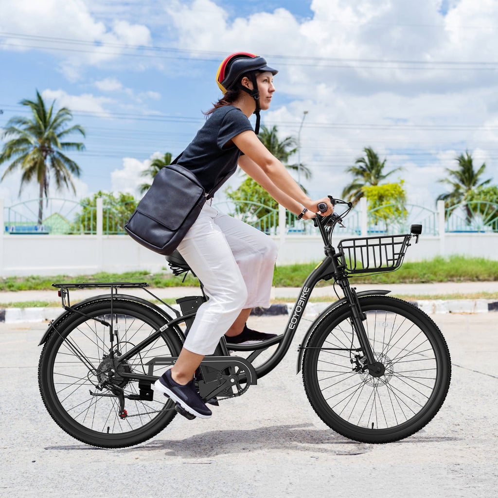 MOONCOOL Electric Bicycle for Adults 350W , 7-Speed Ebike with 36V 10.4Ah Removable Battery . 40 Miles Range , 20 mph Electric Commuter Bike for Women Men