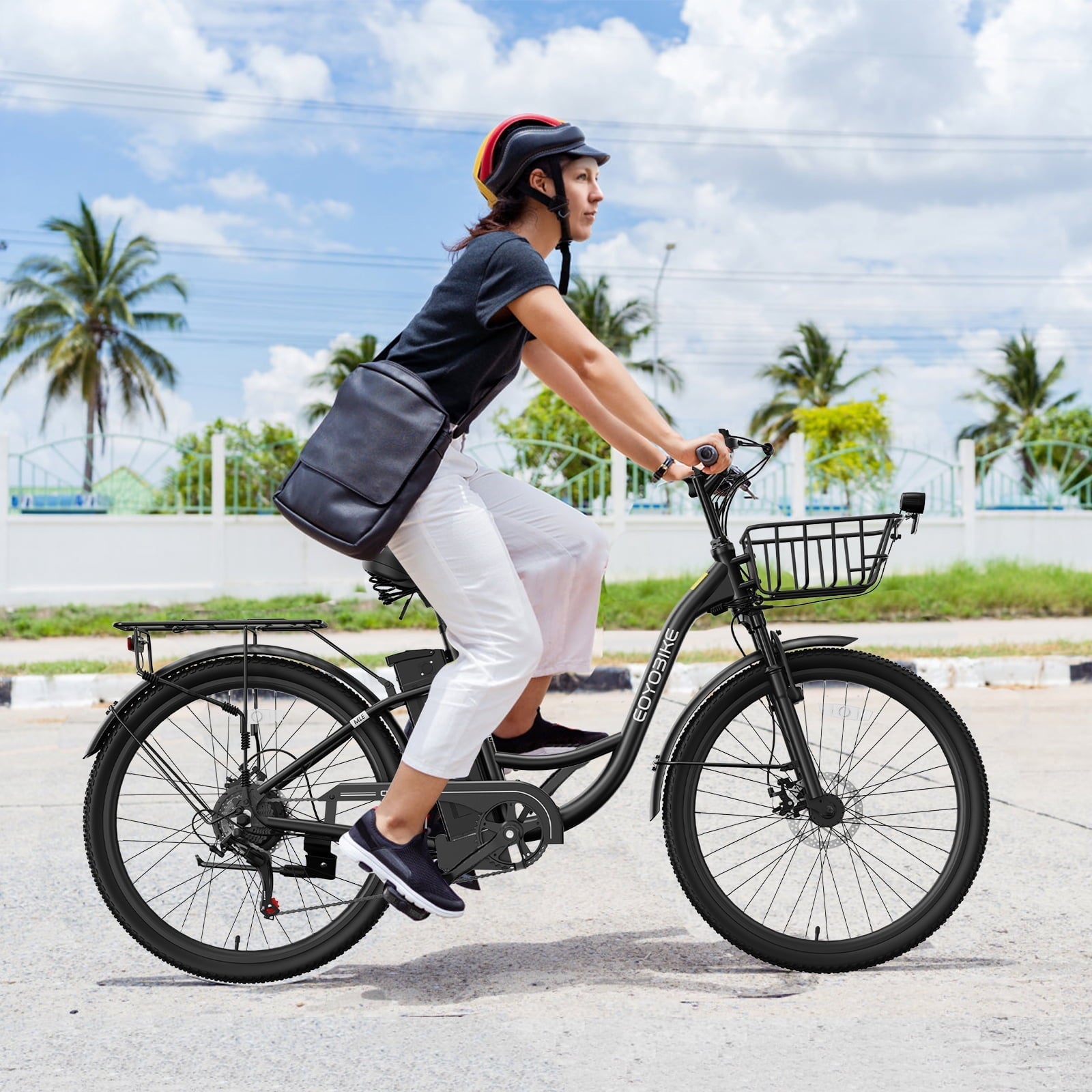 MOONCOOL Electric Bicycle for Adults 350W , 7-Speed Ebike with 36V 10.4Ah Removable Battery . 40 Miles Range , 20 mph Electric Commuter Bike for Women Men
