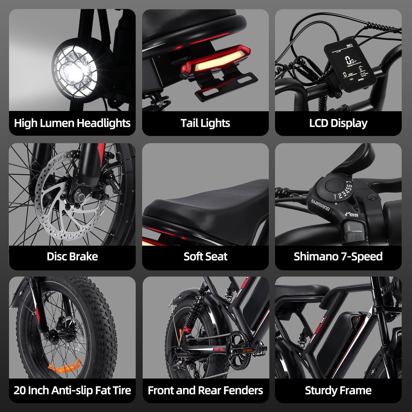 UL2849 Electric Bike for Adults - Peak 2000W Motor, 20x4 Fat Tire,48V/25AH, Full Suspension, 7-Speed