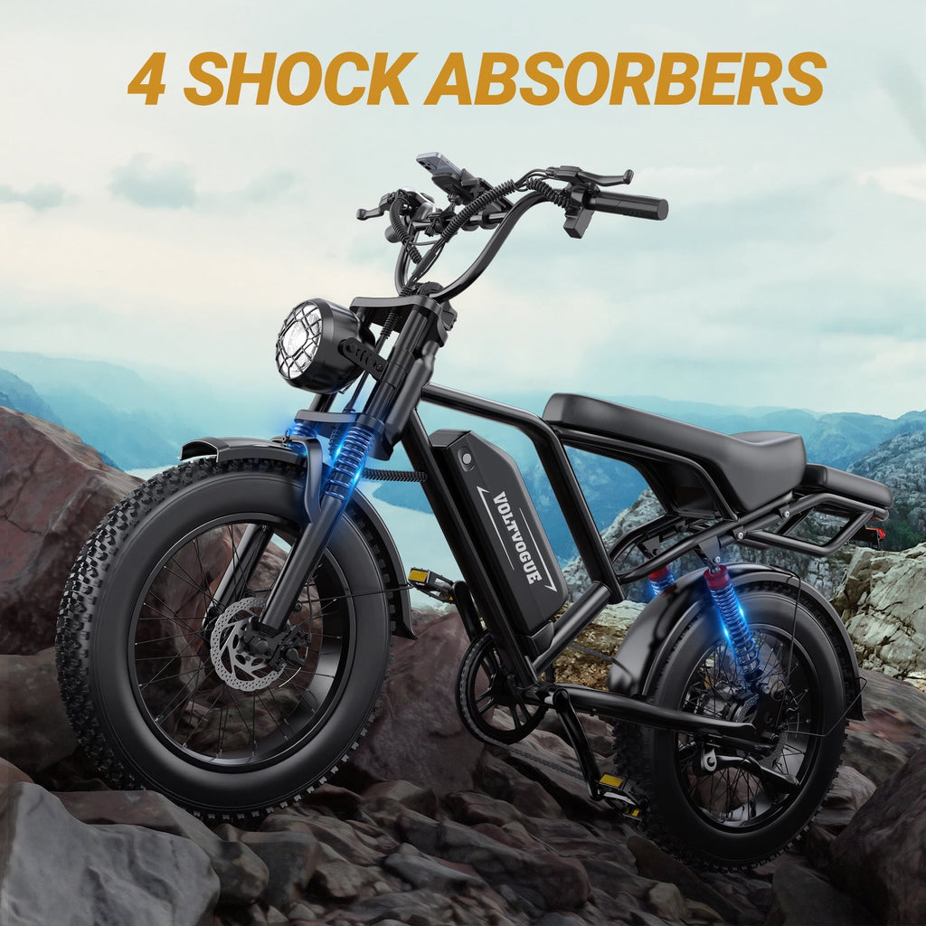 VOLTVOGUE VV-20 Adult Electric Bike, 1500W Brushless Motor, 20 Fat Tire 48V 20Ah Ebike, 31MPH Top Speed Dual Suspension