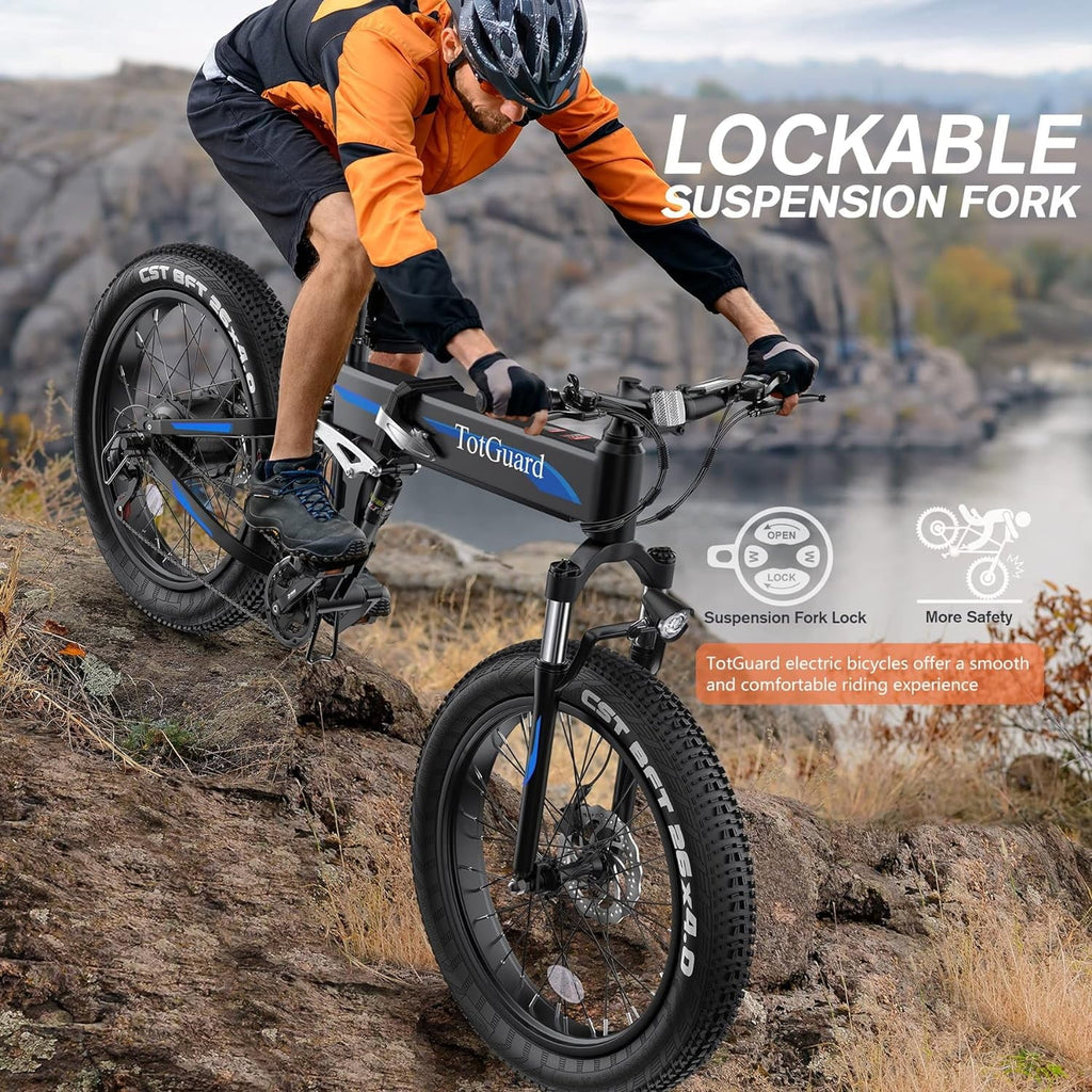 TotGuard 26x4 Electric Bike, Fat Tire 500W Ebike, Foldable Electric Bicycles E Bikes for Adults Electric 48V 10Ah Battery, Dual Shock Absorber, Lockable Fork UL2849