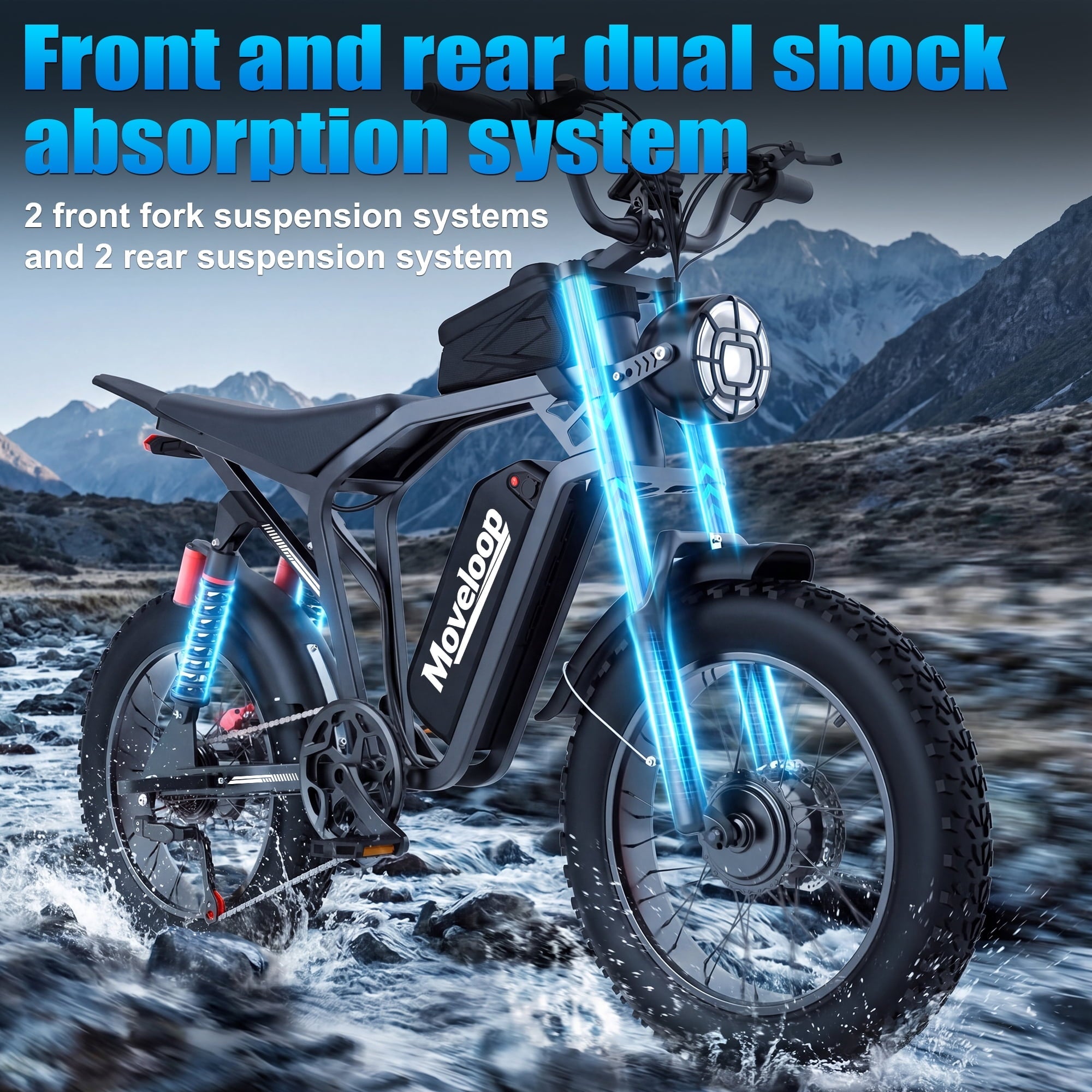 Moveloop 1500W Peak Electric Bikes for Adults, 20 Fat Tire Ebike, 31MPH & 70 Miles Range, 48V 15.6Ah Removable Battery, Full Suspension and 7-Speed, UL 2849