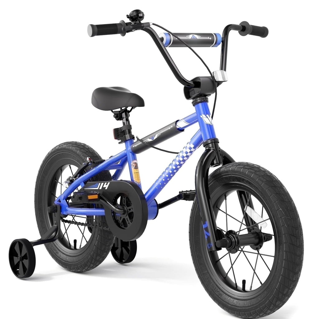 Korimefa Kids Bike, 14 inch Boys Bike BMX Style Bicycle with Training Wheels Coaster Brake for 4 5 6 7 Years Old Toddlers Boys , Blue