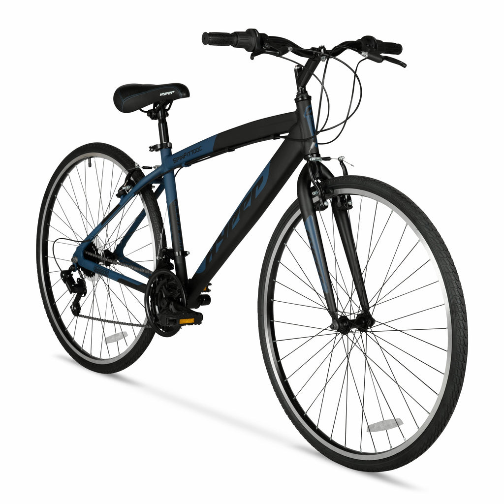 Hyper Bicycles 700c Men's Spin Fit Hybrid Bike, Adults Ages 14+, Black/Blue