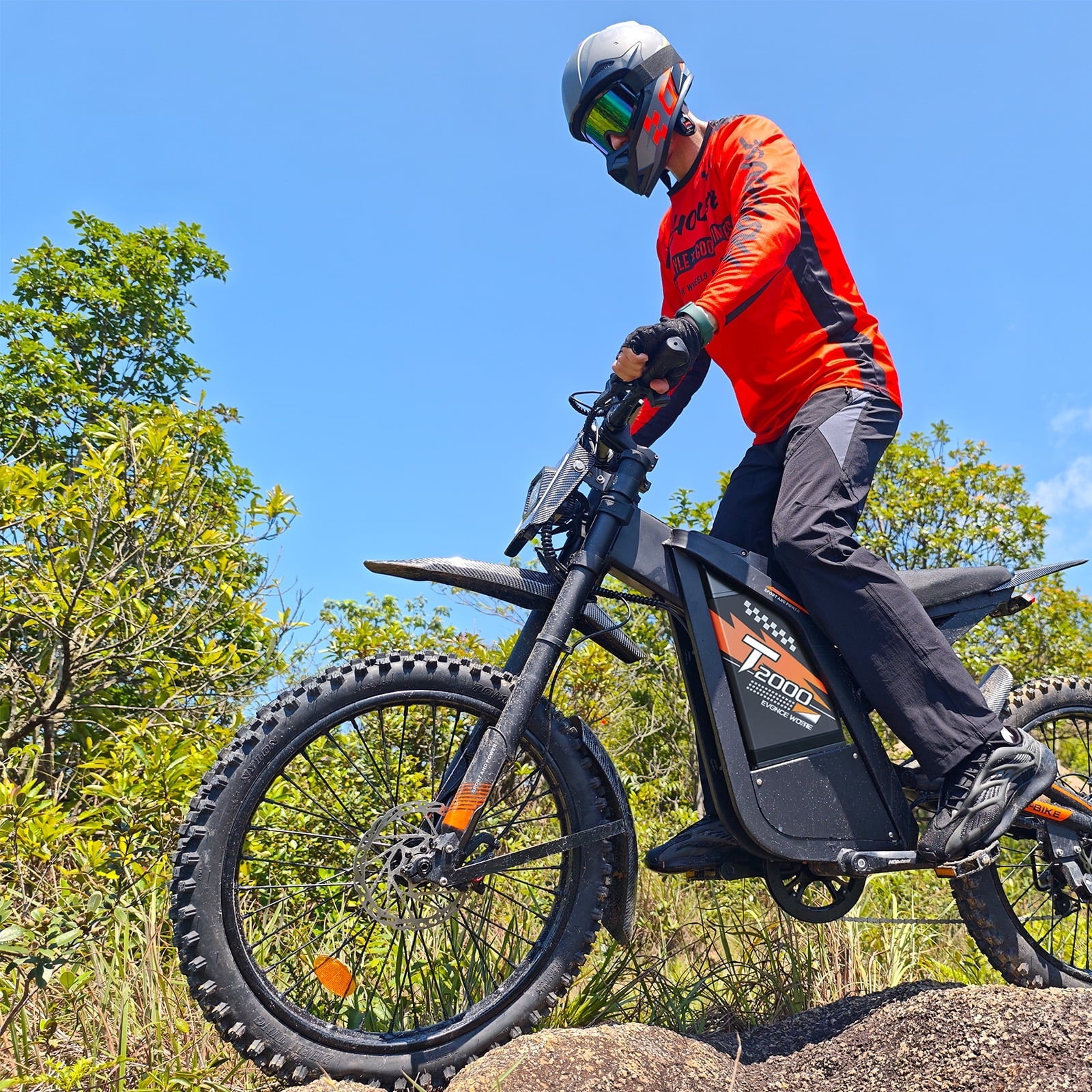 VTOKW T2000 Electric Dirt Bike for Adults,3000W Peak Electric Motorcycle 37MPH 48V 30Ah Battery,85+Miles Electric Bike,24 Fat Tire Ebike,Dual Hydraulic Brakes Mountain Bike,Full Suspension,UL2849
