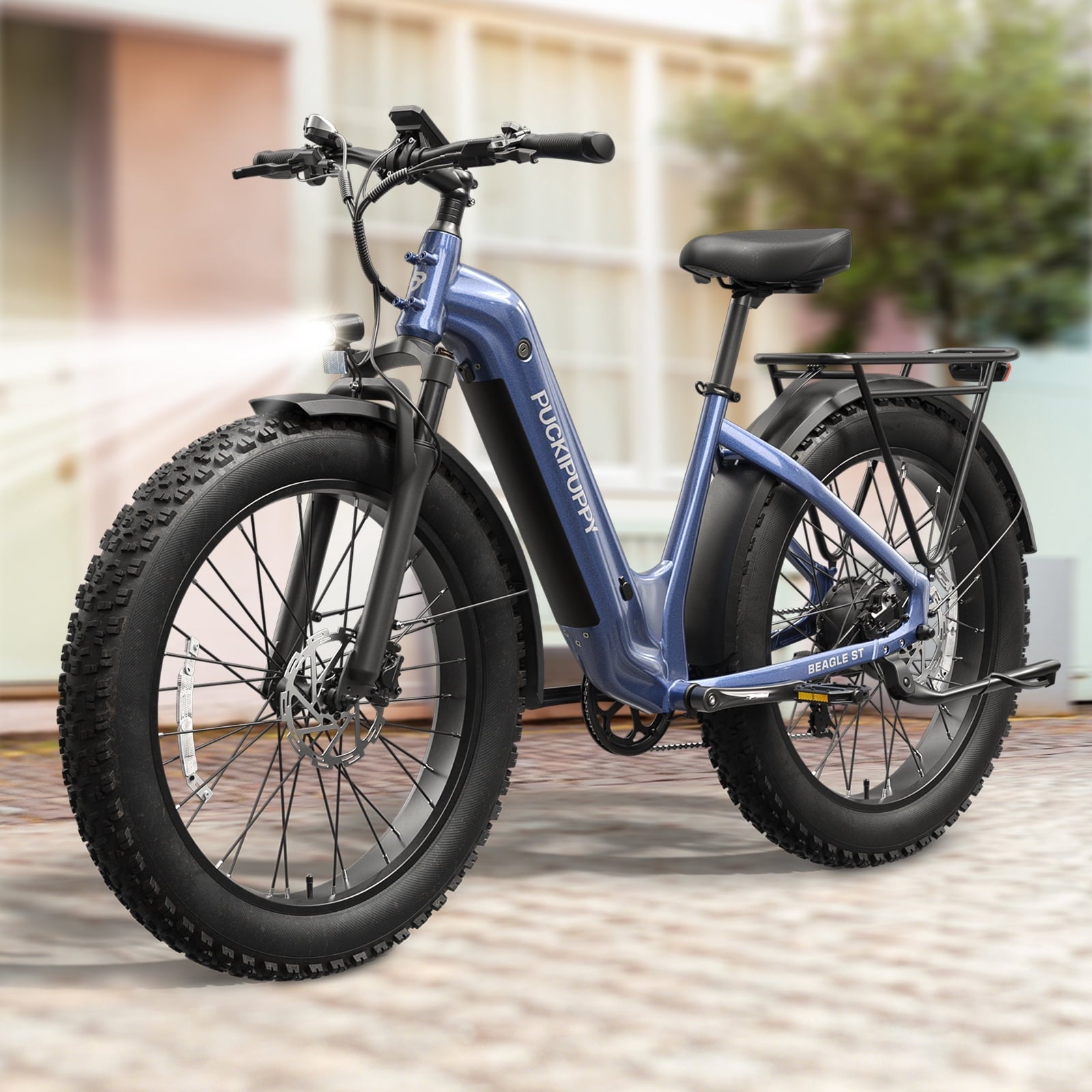 PUCKIPUPPY 960W Peak Electric Bike for Adults Step Through E-Bike 28mph Max Speed 60Miles Range 26 Fat Tire Electric Mountain Bike 48V 15AH Battery 7 Speed off-Road Ebike, Comply with UL2849 By SGS
