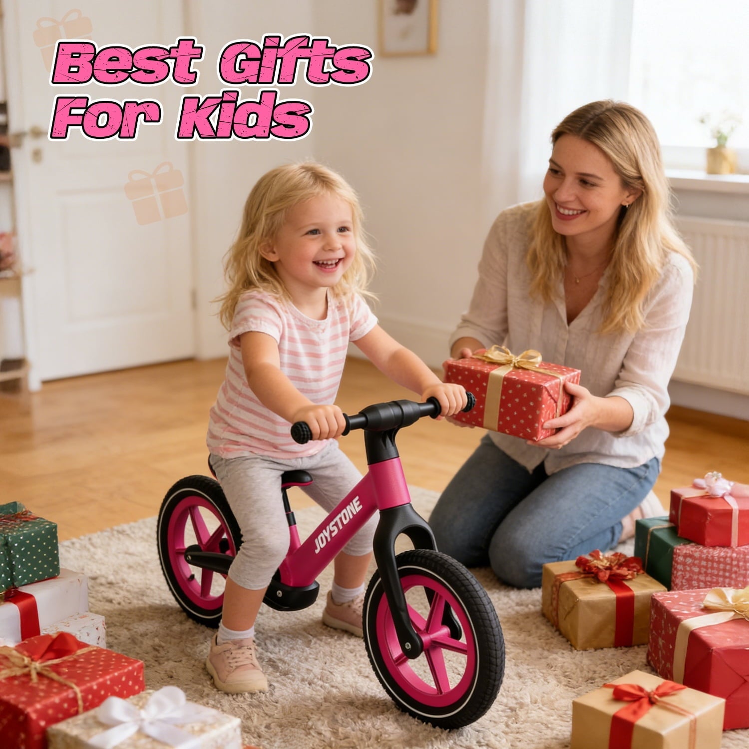 JoyStone 14 Inch Balance Bike for Kids, Toddler Balance Bike with Air Rubber Tires, Adjustable Seat, Lightweight No Pedal Training Bicycle, Gift Bike for 2-6 Boys Girls, Black