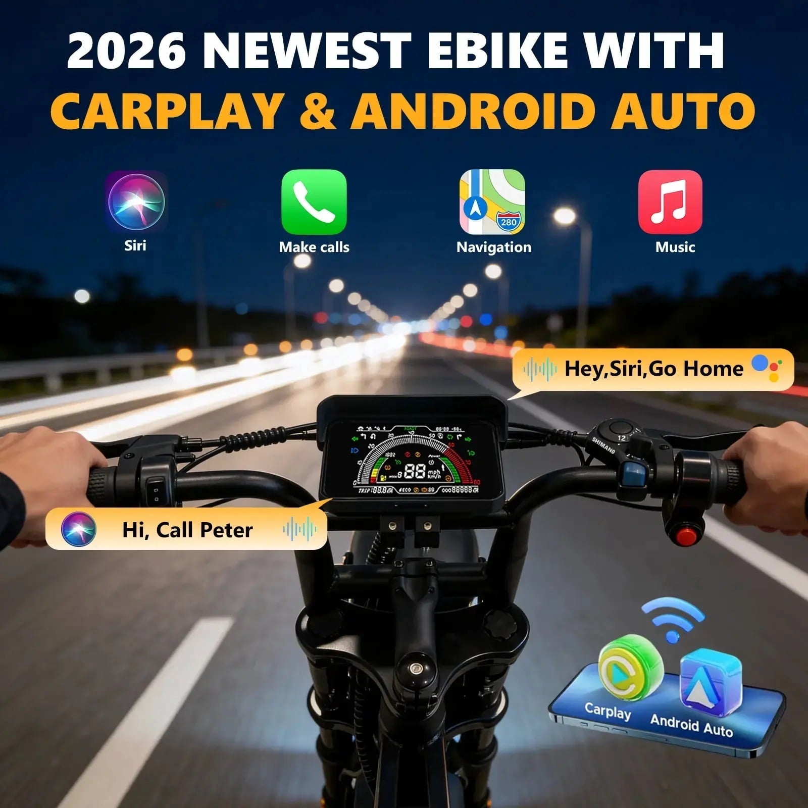 Apenet Electric Bike for Adults,1500W Peak Motor Fat Tire E-Mountain Bicycle with Wireless Carplay & Android Auto,UL2849