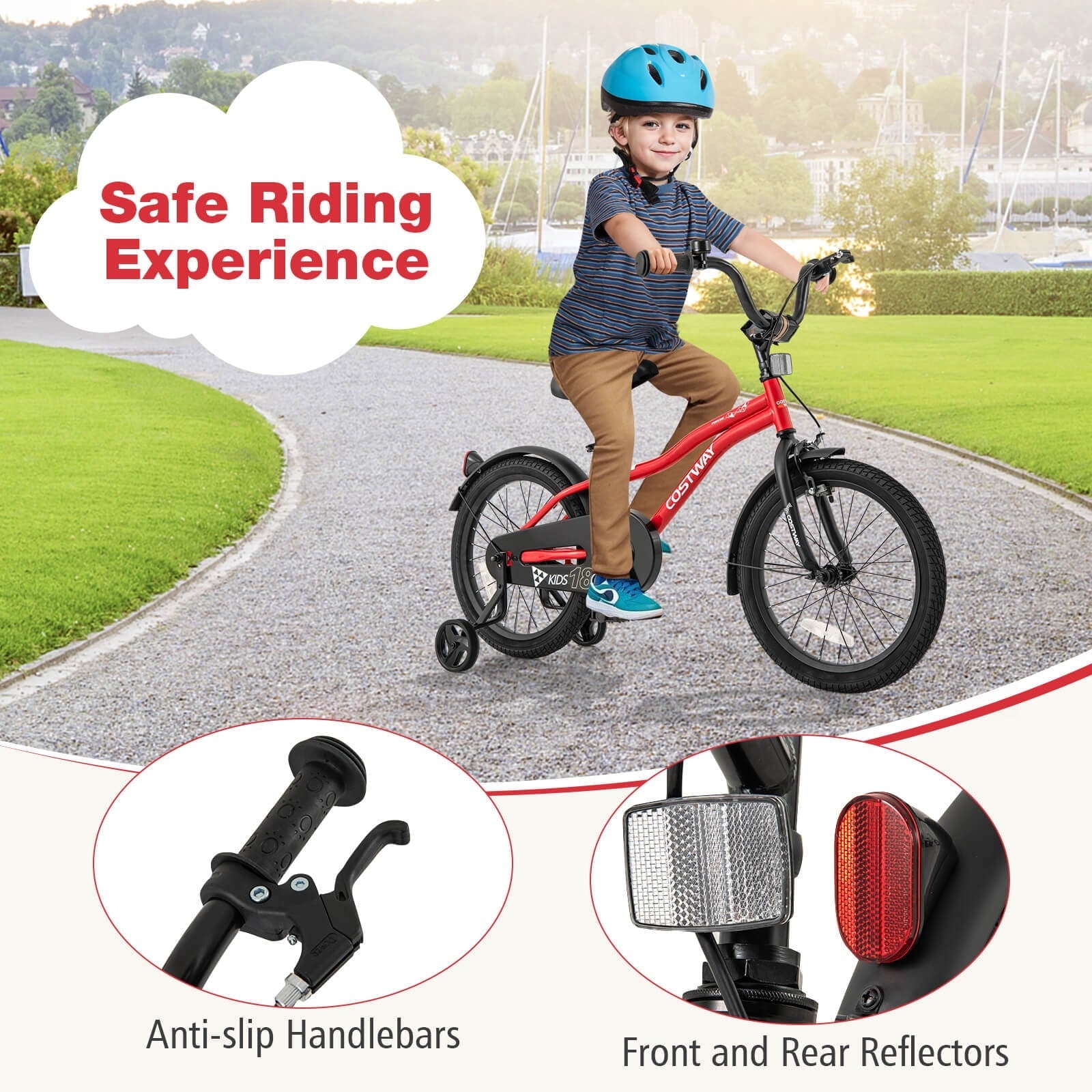 Costway 18 Kids Bike for 4-8 Years Old Boys & Girls with Adjustable Seat Handbrake Reflectors Red