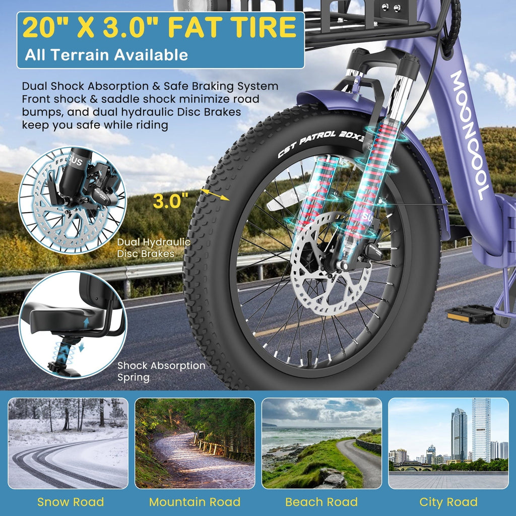 MOONCOOL TK Pro Foldable Electric Tricycle W/ Rearview mirror accessory Kit, 1500W Motor 48V 20Ah Battery, 20 Fat Tire Three Wheel 6-Speed Electric Mountain Bicycle for Adults